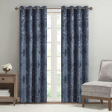 SunSmart Amelia  Knitted Jacquard Paisley Total Blackout Grommet Top Curtain Panel SS40-0206 Navy