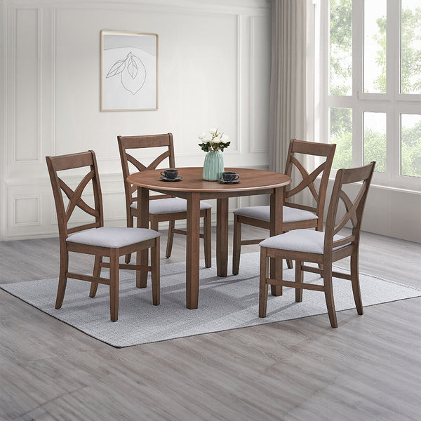 English Elm Modern Sleek 5pc Dining Set with Sturdy Wooden Table and Four Upholstered Side Chairs, Elegant Finish Brown 45 L x 46 W x 6 H B2741S00228