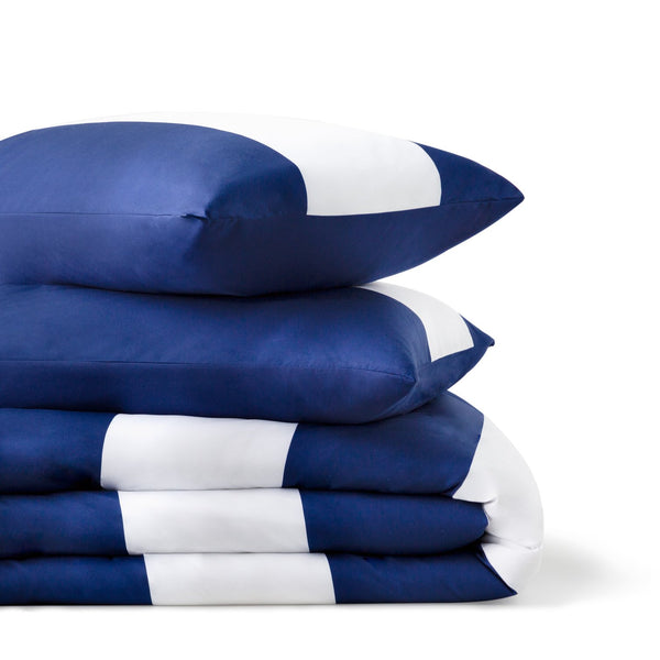 English Elm Linenspa Reversible Microfiber Comforter with Rugby Stripe Pattern, Hypoallergenic Down Alternative Fill Blue B350P326214