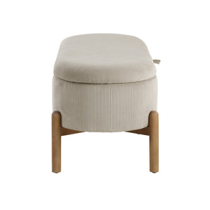 English Elm Storage Bench Corduroy Upholstered Lift Top Seat with Wood Legs Mid Century Bedroom Taupe B011P298252