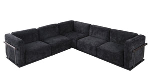 English Elm 102 Inch Linen Modular Sectional Sofa with Hidden Storage and Cloud Cushion Comfort Black W1099S00194