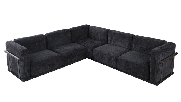 English Elm 102 Inch Linen Modular Sectional Sofa with Hidden Storage and Cloud Cushion Comfort Black W1099S00194