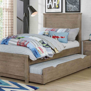 English Elm Transitional Twin Bed with Trundle Warm Gray Wood Grain Paneled Headboard Guest Room B2741S00851