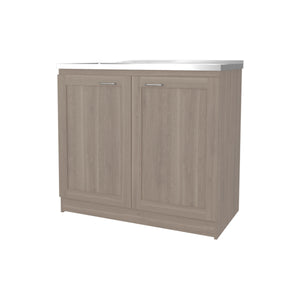 English Elm Haivana Utility Sink Cabinet 36" H x 39.4" W White Oak Finish with Double Doors, Shelf & Scratch-Resistant Surface B128S00057