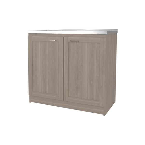 English Elm Haivana Utility Sink Cabinet 36" H x 39.4" W White Oak Finish with Double Doors, Shelf & Scratch-Resistant Surface B128S00057