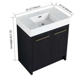 English Elm 30 Inch Freestanding Bathroom Vanity With Modern Resin Sink & Soft-Close Doors For Easy Storage W999S00178