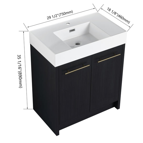English Elm 30 Inch Freestanding Bathroom Vanity With Modern Resin Sink & Soft-Close Doors For Easy Storage W999S00178