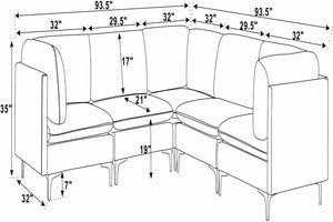 English Elm Linen Upholstered Modular Sectional Sofa with Tall Black Metal Legs for Living Room Dark Blue B2748S00123