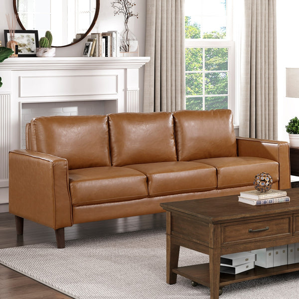 English Elm Modern 2-Piece Living Room Furniture Set - Stylish Sofa & Loveseat In Brown Faux Leather Comfort B011S01977