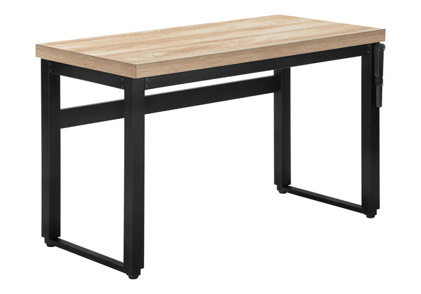 English Elm Computer Desk – Adjustable Standing Workstation With Natural Laminate Top & Sturdy Black Metal Frame B2710P219893
