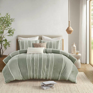 English Elm 3 Striped Cotton Comforter Set Full/Queen with Clip Jacquard Trim, Hypoallergenic OEKO-TEX Certified Bedding Sage 22.83 L x 22.05 W x 9.84 H B035P268141