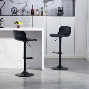 English Elm Bar Stools Set of 2 Adjustable Swivel Pu Leather Kitchen Island Seating with Back Black W676P358682