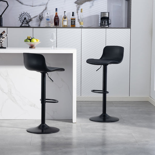 English Elm Bar Stools Set of 2 Adjustable Swivel Pu Leather Kitchen Island Seating with Back Black W676P358682