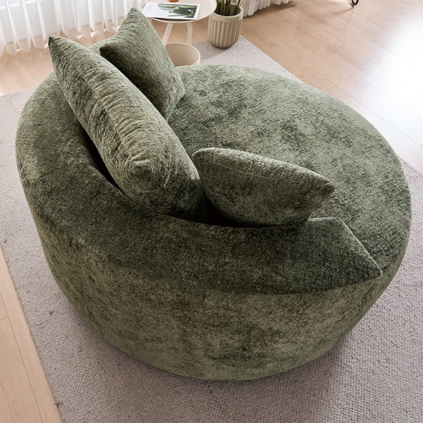 English Elm Round Swivel Barrel Chair Plush Chenille Upholstery Cozy Accent Seat for Any Room Green W2915P338893