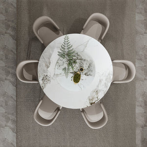 English Elm 59" Round 7-Piece Dining Set - Modern Faux Marble Table With Lazy Susan & 6 Pu Leather Chairs For Home W2700S00038