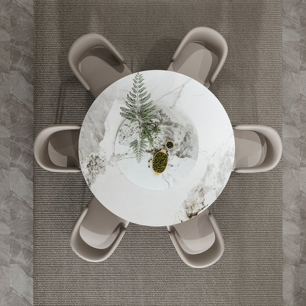 English Elm 59" Round 7-Piece Dining Set - Modern Faux Marble Table With Lazy Susan & 6 Pu Leather Chairs For Home W2700S00038