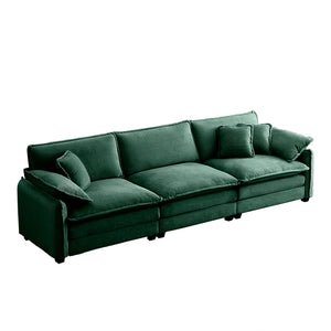 English Elm Mid-Century 3-Seater Sectional Sofa In Luxe Green Corduroy With Plush Pillows For Ultimate Comfort W714S00735
