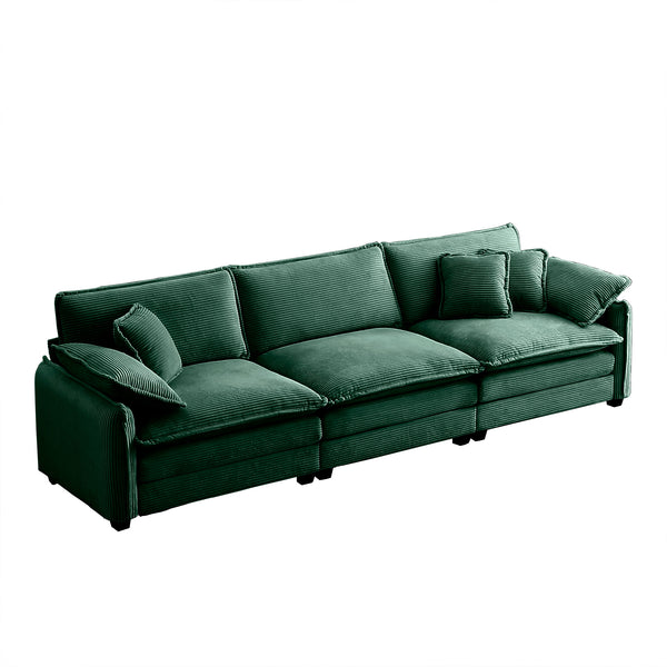 English Elm Mid-Century 3-Seater Sectional Sofa In Luxe Green Corduroy With Plush Pillows For Ultimate Comfort W714S00735