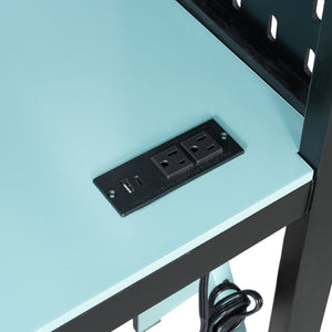 English Elm Full Size Loft Bed with Rgb Lighting Chevron Desk Usb Charging Ports and Storage Shelves Black+Blue LT000286AAC