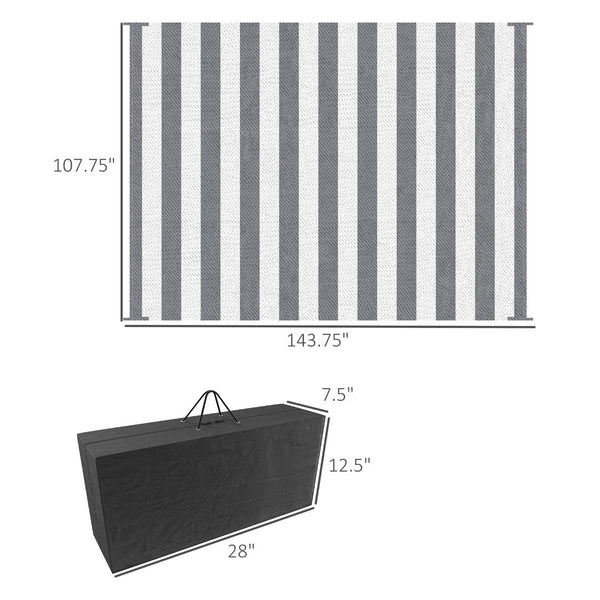 English Elm Outsunny Reversible Polypropylene Outdoor Rug 9x12 Striped Waterproof Mat with Carry Bag W2225P174546