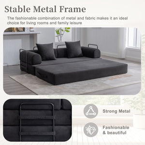 English Elm UNITED modular foldable sofa with metal frame, corduroy upholstery, side pocket & quick assembly convenience Black W1568P374081