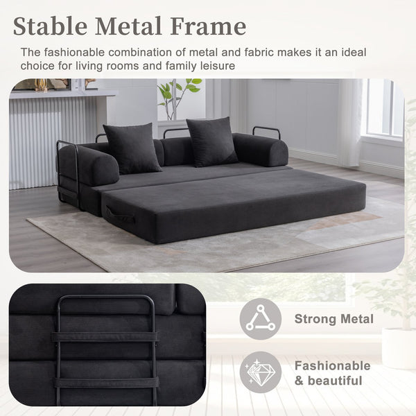 English Elm UNITED modular foldable sofa with metal frame, corduroy upholstery, side pocket & quick assembly convenience Black W1568P374081
