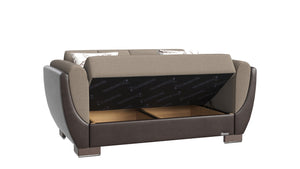 English Elm PrimeNest NimbusFlow Collection Upholstered Convertible Loveseat with Storage, Sleeper, Chenille Comfort Beige,Brown PU B030P281737
