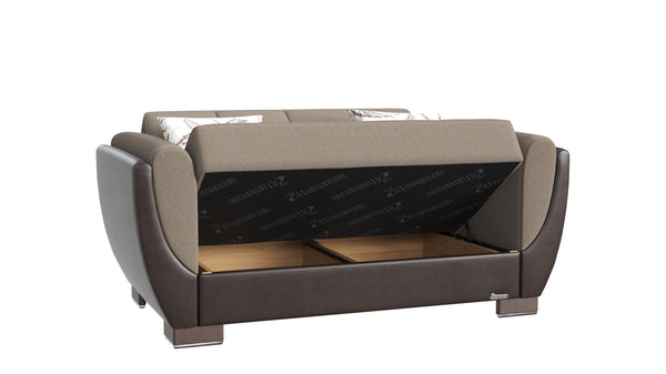 English Elm PrimeNest NimbusFlow Collection Upholstered Convertible Loveseat with Storage, Sleeper, Chenille Comfort Beige,Brown PU B030P281737