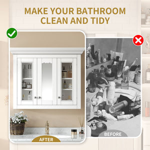 English Elm 35" Bathroom Medicine Cabinet with Mirror — 5 Adjustable Shelves, Wall-Mounted Storage, Modern White Elegance N710P264306K