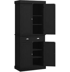 English Elm Nordic Shaker Freestanding Pantry Cabinet Black Wood Grain Finish Six Tier Kitchen T3971P428648
