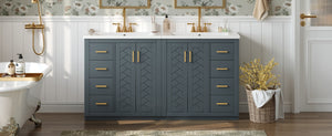 English Elm 60'' Bathroom Vanity Set With Ceramic Sink - Stylish Solid Wood Frame, Soft-Closing Drawers & Doors N710SS00001C