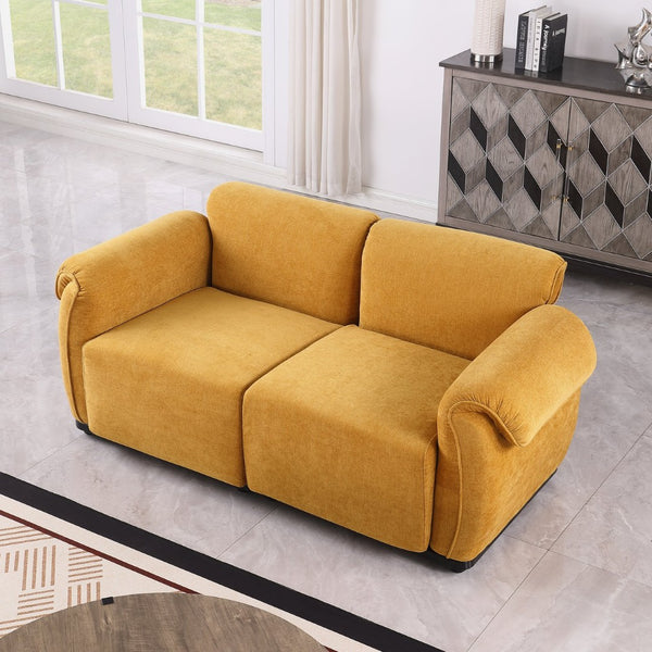 English Elm 102 Inch Linen Modular Sectional Sofa with Hidden Storage and Cloud Cushion Comfort Yellow W1099S00200