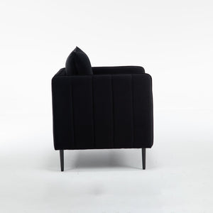 English Elm Accent Velvet Armchair Mid-century Modern Plush Seat with Metal Legs for Any Room Black W3244P325834