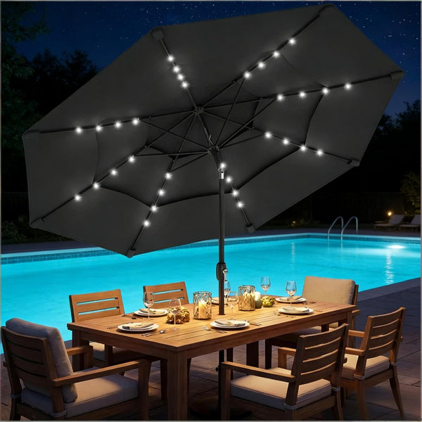 Garden Cantilever Patio Umbrella with Solar Led Lights and Upf30 Polyester Canopy
