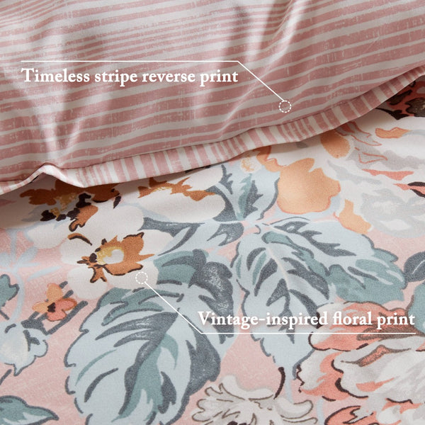 English Elm 7-piece Queen Comforter Set Vintage Floral Blush Reversible Polyester Bedroom Bedding B035P408236