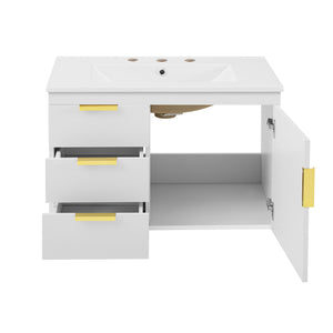 English Elm 30" Bathroom Vanity with Sink — Wall-Mounted Ceramic Basin, Soft-Close Storage, Floating Modern Design White N710S324096K
