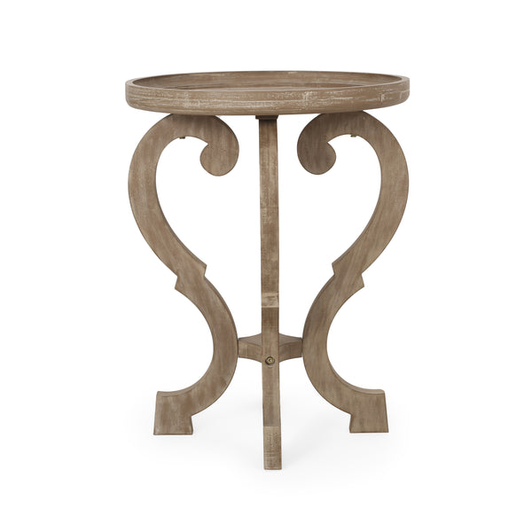 English Elm Christopher Knight Home® - End Table - Elegant French Country Accent Table With Hourglass Design & Natural Faux-Wood Finish N771P239454K