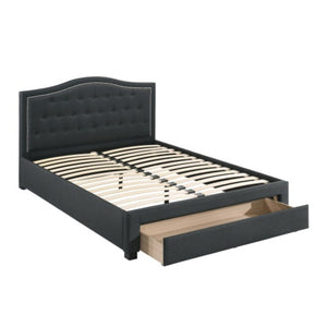 English Elm California King Storage Bed Arched Tufted Burlap Headboard Contemporary Bedroom Frame B011S02050