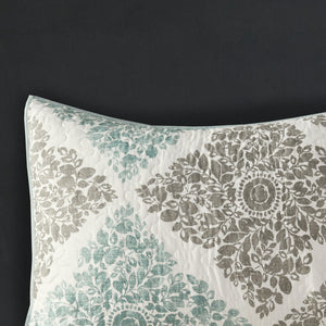 English Elm 6 Piece Printed Quilt Set With Decorative Pillows In Aqua - Reversible Design, Oeko-Tex Certified B03597394