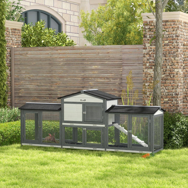 English Elm Pawhut Solid Fir Wood Rabbit Hutch with Side Runs Ramp and Leak Proof Trays W2225P173743