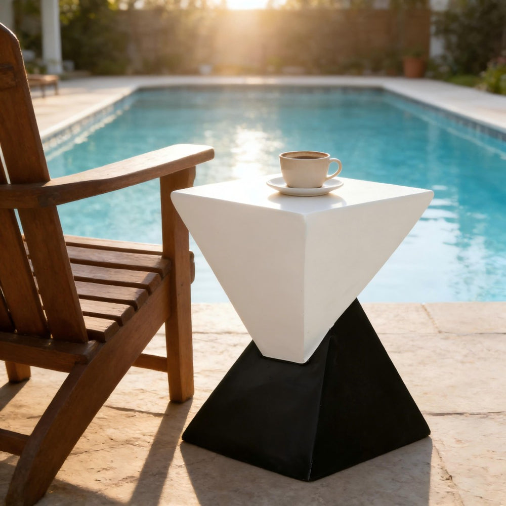 English Elm Modern Mgo Geometric Side Table Sculptural Two Tone Art Piece for Patio or Living Room N770P341402M