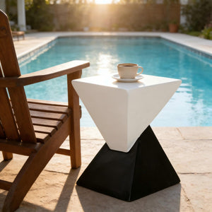 English Elm Modern Mgo Geometric Side Table Sculptural Two Tone Art Piece for Patio or Living Room N770P341402M