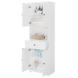 English Elm Tall Bathroom Cabinet With Four Doors, Large Storage Space Open Shelve, Upper Storage Cabinet, White