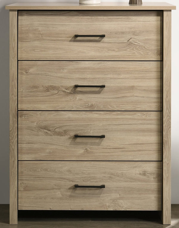 English Elm Seraphiel Four Drawer Storage Chest Oak Finish Matte Black Hardware Bedroom Organizer Light Oak B2749P413334