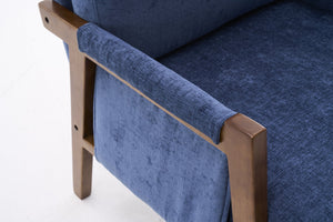 English Elm Mid-Century Solid Wood Accent Chair with Chenille Upholstery, Ergonomic Waist Support, Sturdy 300lb Capacity Navy T3903P372380