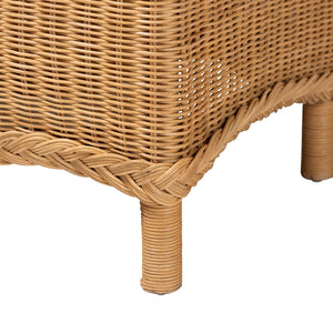 English Elm Modern Bohemian Woven Rattan Seat Mahogany Frame Entryway Bedroom Accent Bench B2750P467765