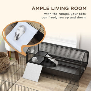 English Elm Pawhut Rolling Small Animal Enclosure with Foldable Run Zone Ramps and Feeding Accessories W2225P173731