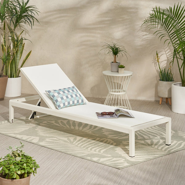 English Elm Christopher Knight Home® - Cape Coral Kd Chaise Lounge - Lightweight Aluminum Frame, Adjustable Mesh Recliner For Outdoor Comfort 57592.00WHI