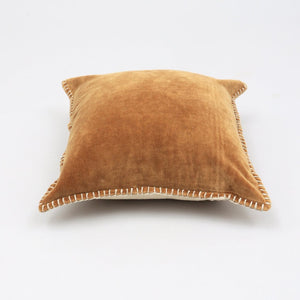 English Elm Stonewashed Cotton Velvet Throw Pillow - Hand-Stitched Edges, Plush Comfort, 19X19" - Camel Accent B346P321255-GIGA