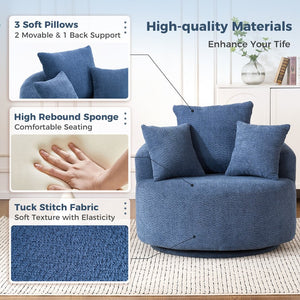 English Elm 360° Swivel Chair upholstered barrel accent chair with plush high-resilience foam and pillows for comfort Antique Blue,Blue W2231P264478